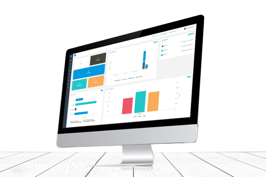 DigiLEAN dashboard, statistics and graphs on an iMac