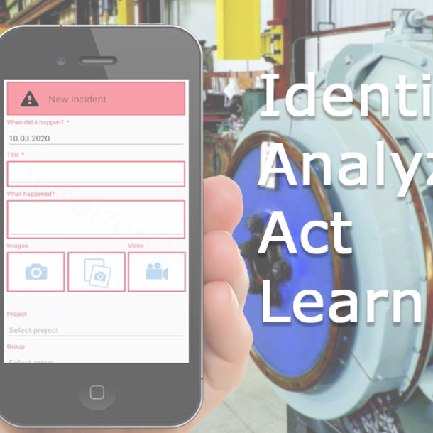 An illustration of DigiLEAN on a mobile phone to report incidents in a manufacturing workshop environment