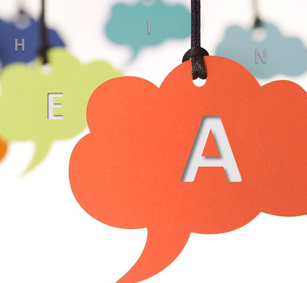 Letters on colored clouds illustrating the term Lean thinking