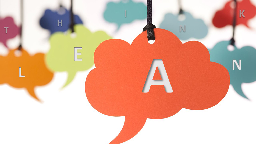 Letters on colored clouds illustrating the term Lean thinking