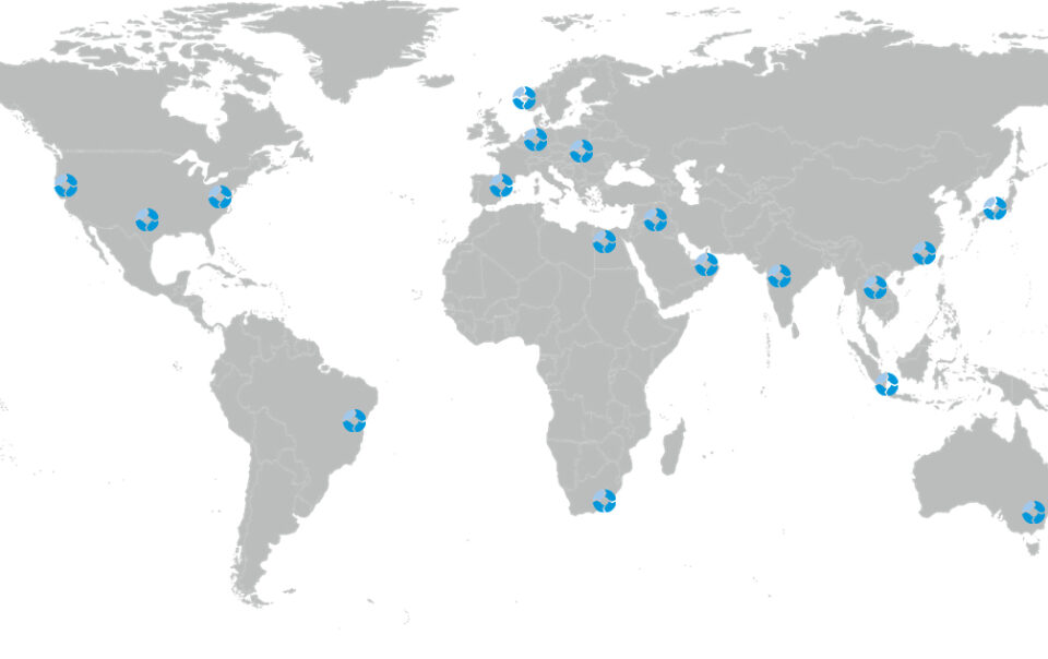 world map with digilean logo spread around hotspots