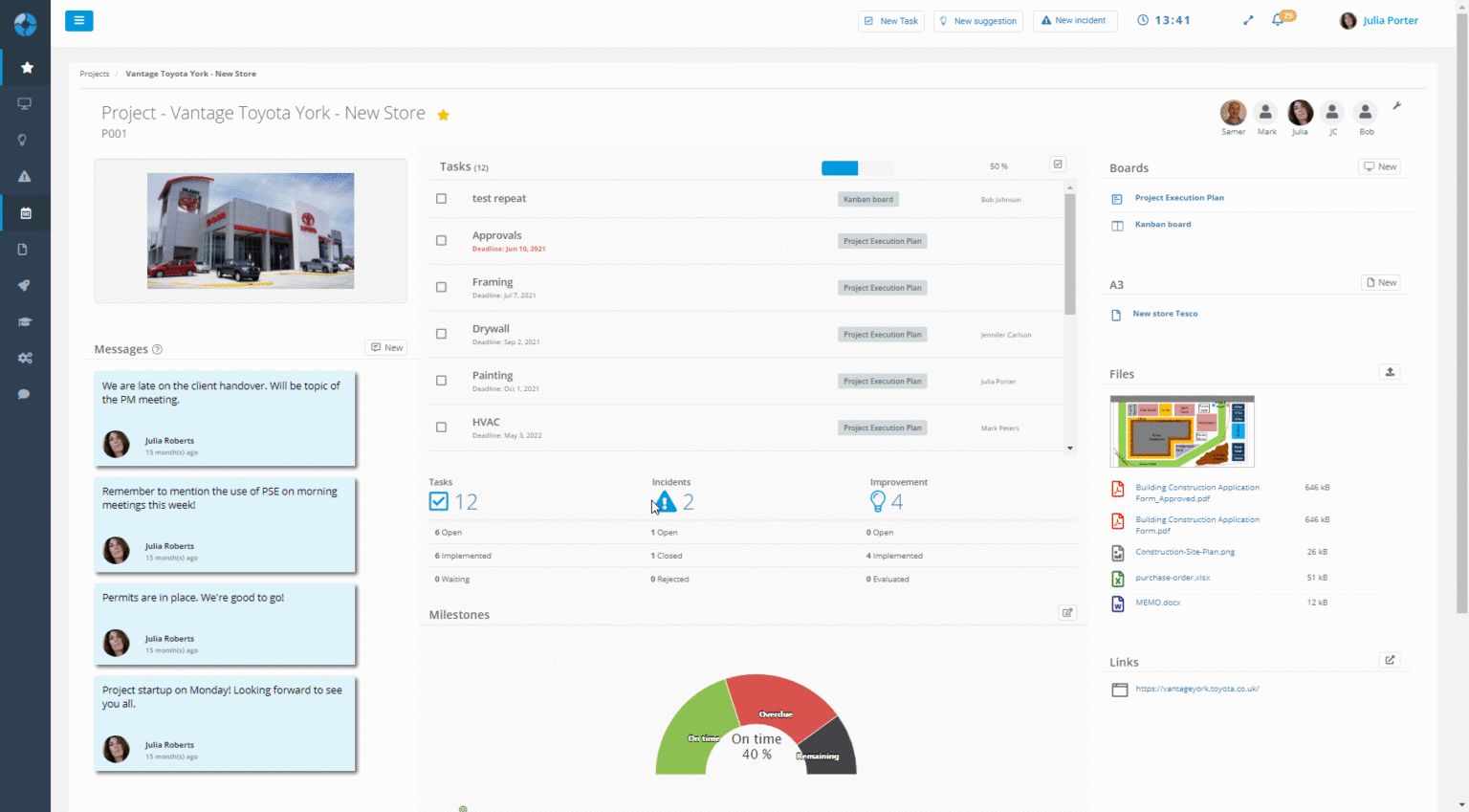 Project incidents drill down