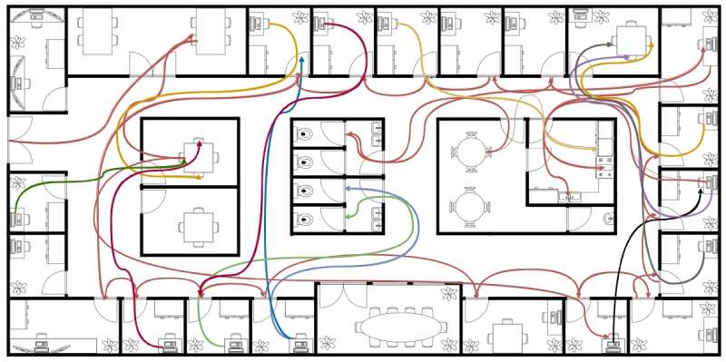 Floor plan spaghetti diagram