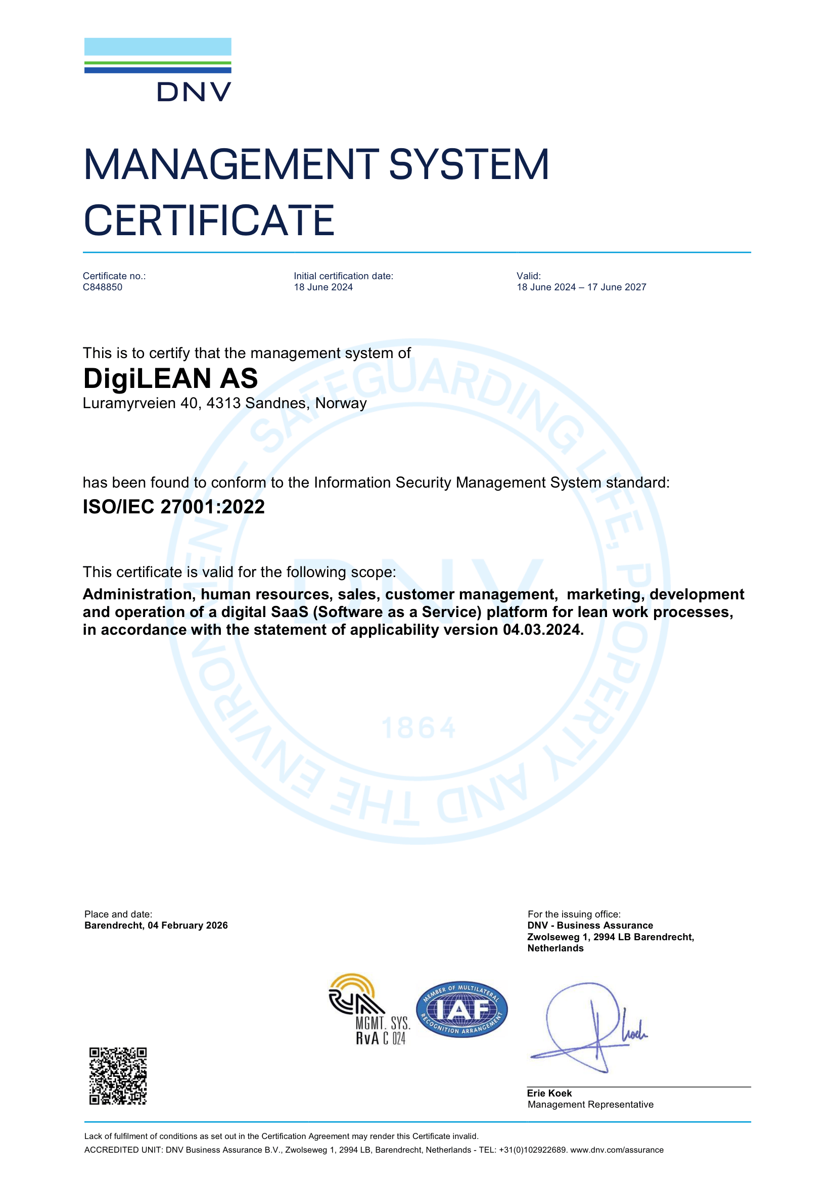 ISO certificate DigiLEAN