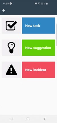 DigiLEAN new item, select task, improvement or incident